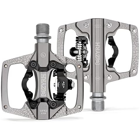 MZYRH MTB Mountain Bike Pedals 3 Bearing Flat Platform Compatible with SPD Dual Function Sealed Clipless Aluminum 9/16" Pedals with Cleats (TI) Cover