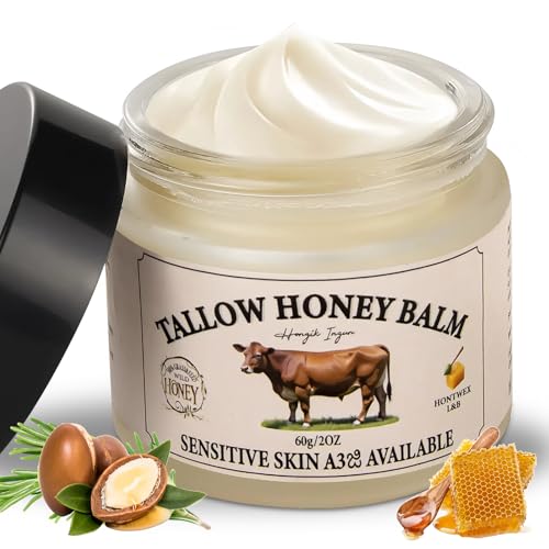 Beef Tallow for Skin Whipped Tallow and Honey Balm Tallow Face Moisturizer 100% Pure Beef Tallow Balm Blend of Vitamins Grass Fed Beef Tallow All-Natural Moisturizer Hydrates and Nourishes the Skin