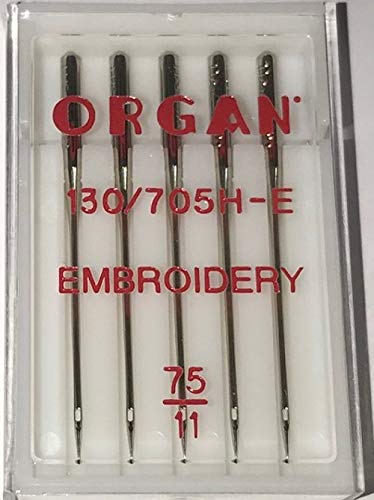 Organ Embroidery Machine Needles 130/705H-E Size 75/11 Packet of 5