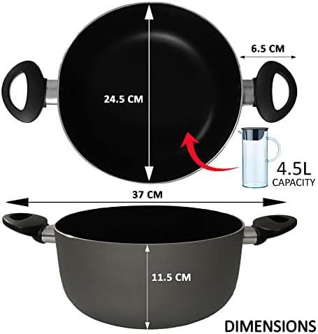 Stock Pot with Lid 4.5L / 24cm Large Non Stick Cooking Pot Saucepan Soup Pot - Heat Resistant Handles Cookware Casserole Dish, Grey by Circle of Trust