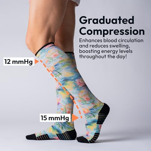 Image of Viasox Compression Socks for Women and Men, Knee High Socks 12-15 mmhg Circulation Support for Flight, Travel, Daily