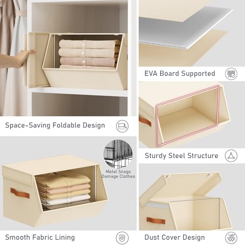 Stackable Closet Organizers and Storage Bins, Open Front Closet Shelf Organizer System With Steel Frame, Clothes Storage Basket Fabric, Collapsible Closet Drawers for Wardrobe, Nursery ,Toy, 4 Pack - Image 5