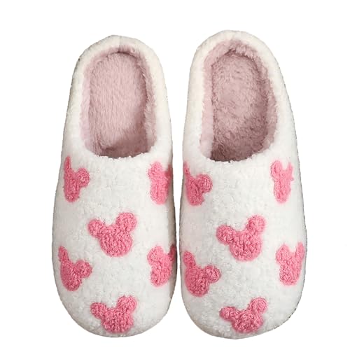 Image of Womens Mens House Slippers Retro Comfy Warm Plush Slip on Fluffy Memory Foam Home Sippers for Winter Indoor Outdoor