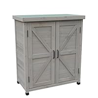 OAFNLWU Outdoor Gartenschrank aus Holz, 80 x 45 x 93 cm, Grau, Wasserfest, Höhenverstellbare Füße, 2 Türen, 2 Einlegeböden