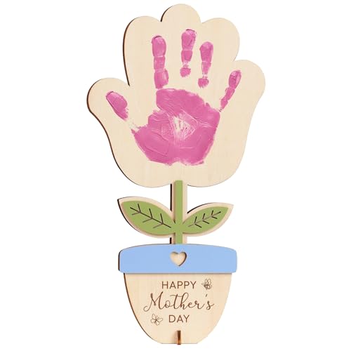 HYPERI DIY Mothers Day Crafts for Kids Handprint Art Handprints Wooden Rose Flower Bouquet Mothers Day Gifts for Mom from Kids for Grandma from Grandkids Mothers Day Keepsake Craft (Pot)