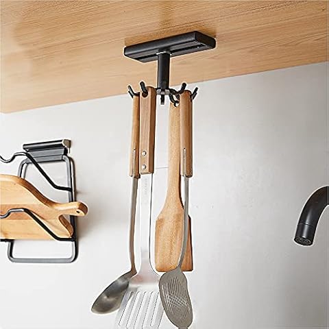 Self Adhesive Kitchen Hooks, 360° Rotating Kitchenware Storage Hooks, Multifunctional Utensils Holder, Space-Saving Organiser Tool Cover