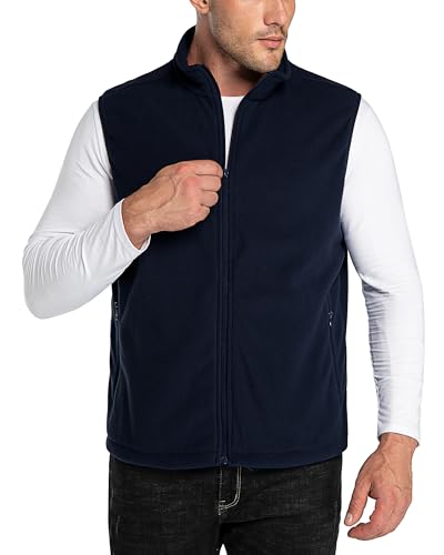 33,000ft Men's Fleece Gilets Lightweight Sleeveless Jacket Vest Windproof Bodywarmer Outerwear Golf Gilet With Zip Pockets for Hiking Cycling Running Deep Blue S