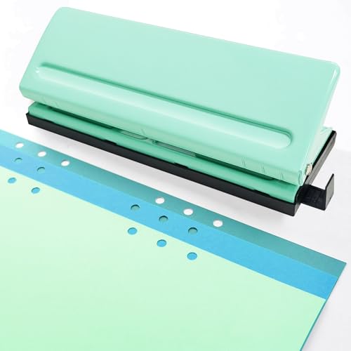 Adjustable 6-Hole Punch for Planners Paper Punch for A5 A6 A7 Ring Binders 6 Sheet Capacity Mint Green
