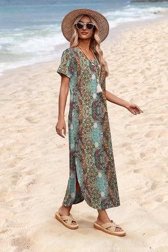 Image of WIHOLL Women's Summer Short Sleeve Dresses Maxi Dress Vacation Beach Sundresses 2026 with Pockets