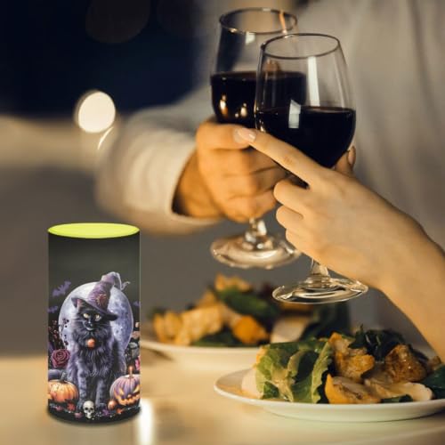 Image of Halloween Witch Cat Flameless Flickering Candles with Remote Timer