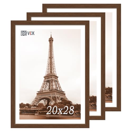 Image of VCK 20x28 Poster Frame Solid Wood Brown 3 Pack Picture Frames 20 x 28 Inches with Wall Mounting Hanging