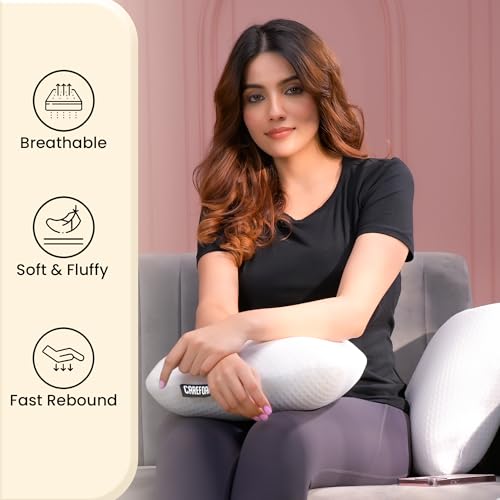 Image of CareFoam Memory Foam Square Cushion for Car, Sofa /Diwan, Bed, Chair & Decoration | Highly Durable, Hypoallergenic | 14 inchx 14 inch x 4 inch | Velvet Cover | White Jacquard, Pack of 2