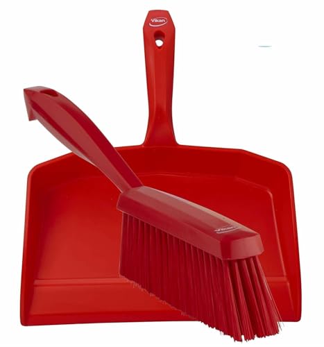 Vikan 5660_4587 Dustpan and Brush Set Sweeping Shovel Soft Bristle Hygienic (Red)
