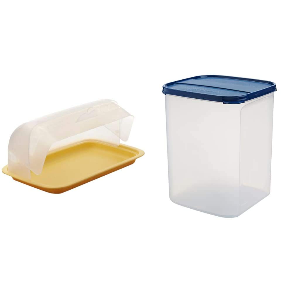 Signoraware Big Bread Box, Lemon Yellow and Modular Square Plastic Container, 6.5 litres, Mod Blue