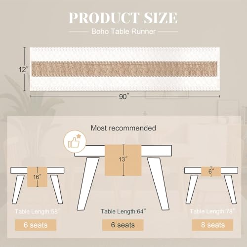 Image of FEXIA Boho Table Runner for Home Coffee Decor 90 Inches Long Farmhouse Rustic Table Runner Macrame Burlap Centerpieces for Tables Decoration for Kitchen Bedroom Decor Bridal Shower (12x90 Inches)