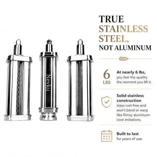 Image of Pasta Maker Attachments Set for all KitchenAid Stand Mixer, including Pasta Sheet Roller, Spaghetti Cutter, Fettuccine Cutter by Nevku