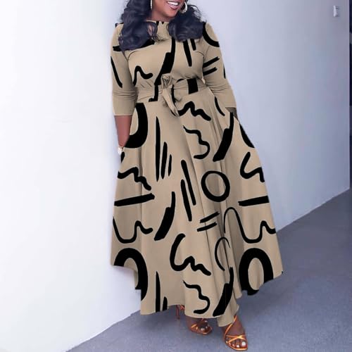 Image of BFFBABY Women's Wrap V Neck Plus Size Maxi Dresses 3 /4 Sleeves Chain Floral Printed Swing Dress with Belt
