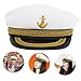 KESYOO Adjustable White Sailor Captain Hat with Gold Band for Men Women Comfortable Boating Accessory Fashion Embroidered Nautical Party Hat for Costume and Travel