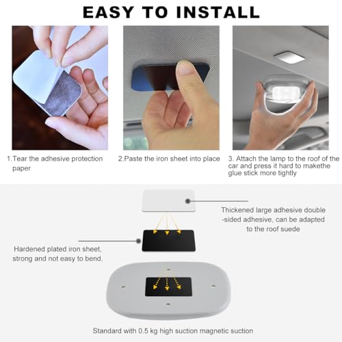 Luz de Techo Automotriz LED Recargable USB Magnética Negra miniatura 3