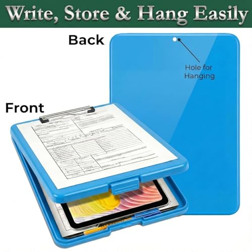Image of Yajnas A4 Size Clipboard with Storage Box | 180 Foldable Exam Pad & Writing Board | Heavy Duty Plastic File Folder with Pen Holder & Paper Storage for Students, Office & Field Use (Assorted Colour)