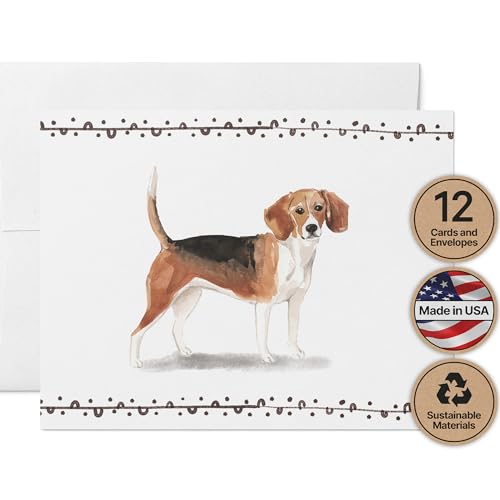 Image of Twigs Paper - Beagle Dog Note Cards - Set of 12 Blank Cards (5.5 x 4.25 Inch) with 12 Envelopes - 100% EcoFriendly Stationery - Made In USA