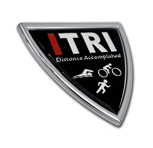 Image of Elektroplate ITri Triathlon Distance Accomplished Shield Chrome All Metal Emblem for Cars, Trucks, and All Auto | Universal Fit at 3 inch x 2.9 inch | Weatherproof