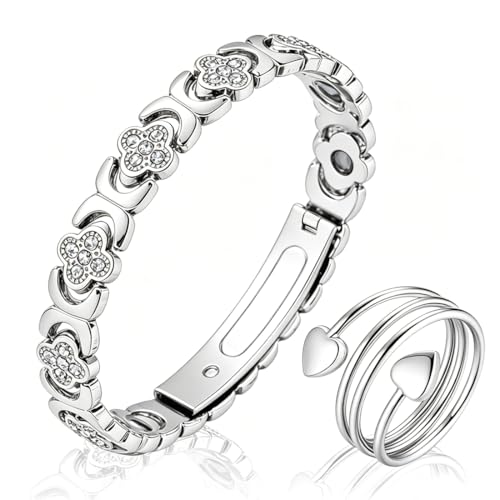 Set de pulsera de cobre para mujer con imanes y anillos magnéticos en bonita caja de regalo