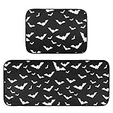 Krafig Halloween with Bats Kitchen Rug Set of 2, Washable Non-Slip Anti Fatigue Distressed Comfort M