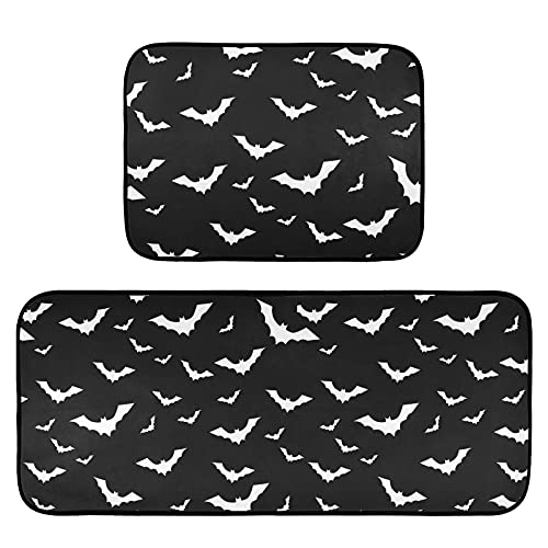 Krafig G268608704P662C703S1472 Halloween With Bats Kitchen Rug Set Of 2, Washable Non-Slip Anti Fatigue Distressed Comfort Memory Foam Rubber Backing Rug For Kitchen Floor Living Room Bedroom Bathroom Laundry Room cover