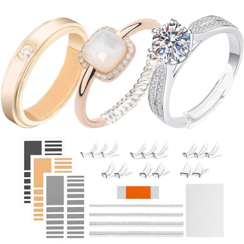 Heromor 22 Stück Ringgrößenversteller Set, Unsichtbare Ringverkleinerer mit Transparenten Spiralfäden & Abstandshaltern 6 Größen Ringgrößenanpassung &Messwerkzeug Für zu große Ringe ohne Verkleinerung
