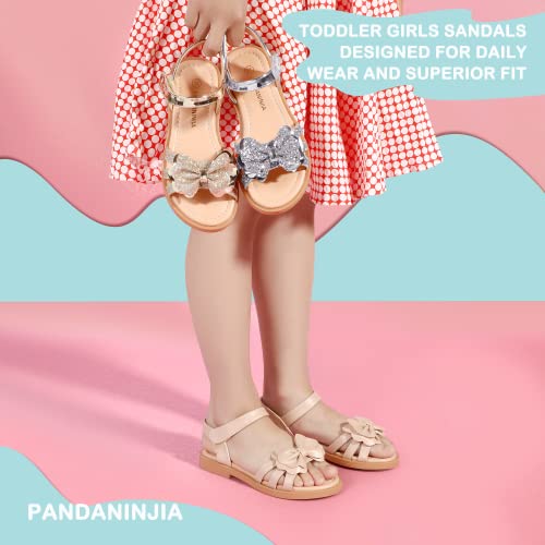 Image of PANDANINJIA Girls Sandals, Open Toe Cute Bow Princess Girls Flats, Sparkly Summer Dress Shoes Sandals for Toddler /Little Kid /Big Kid