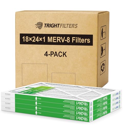 TRIGHTFILTERS 18x24x1 Air Filter 4 Pack, MERV 8 Pleated Dust Defense Air Filters Replacement for Air Conditioner & Furnace, Durable & Lightweight