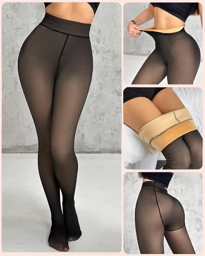 Womens Fleece Lined Tights Thermal High Waist Slim Fit Fake Translucent Pantyhose Leggings Warm Winter Daily Wear2