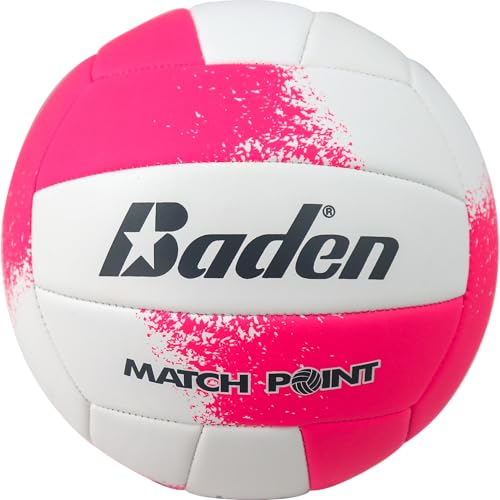 Baden | Match Point | Cushioned Synthetic Leather | Outdoor Recreation Backyard Volleyball + College Camp Ball | All Ages | Official Size 5 | Neon Pink/White