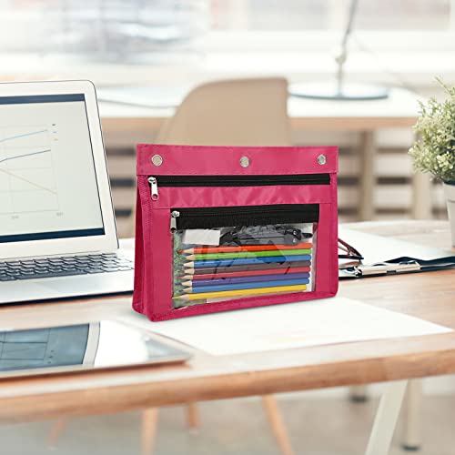 Yoeejob 1Inch Expandable Pencil Pouch For 3 Ring Binder, 2 Pack Large Capacity Pencil Pouch With Zipper, Three Ring Clear Binder Pencil Case Suitable For School And Office（Rose Red） #TOP5