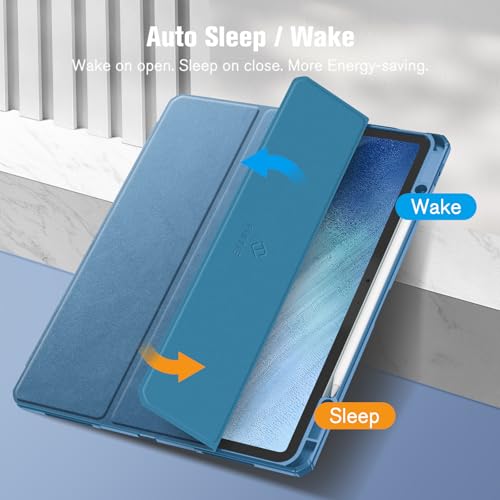 Image of Fintie Hybrid Slim Case for iPad Air 13-inch (M2) 2024, [Built-in Pencil Holder] Shockproof Cover with Clear Transparent Back Shell (Ocean Blue)