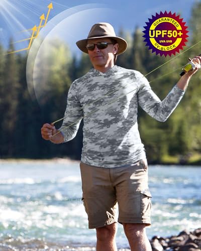 Image of FISHEAL Men's Camo Fishing Hoodie, UPF 50+ Long Sleeve Sun Protection Shirt