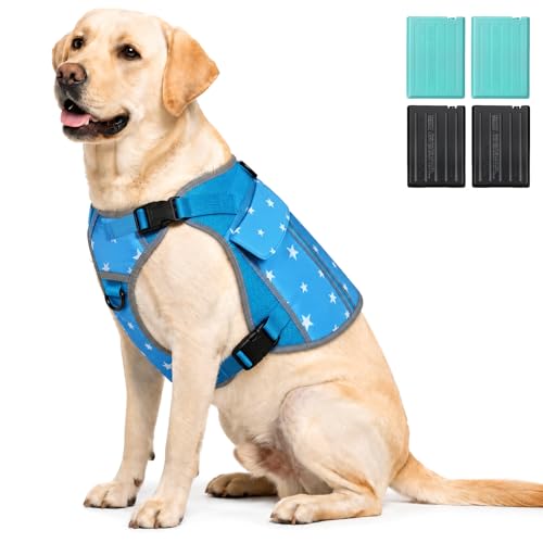 Cooling Dog Vest Harness with 4 Ice Packs, Instant & Long-Lasting Heat Relief for Medium Large Dogs,...
