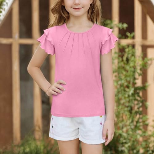 Girls Pleated Ruffle Short Sleeve Shirts Kids Summer Crewneck T-Shirts Fashion Tops Tees 5 to 14 Years3