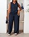Womens Plus Size Two Piece Outfits Summer Fashion Button V Neck Crop Vest Blazer and Wide Leg Pants Suit Matching Sets Navy Blue 5X