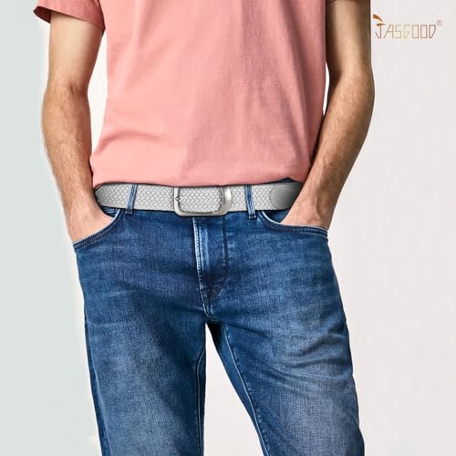 Image of JASGOOD Stretch Belt for Men, Men Women Elastic Woven Braided Belt 1 3 /8 Casual Belt Golf Belt for Jeans Pants