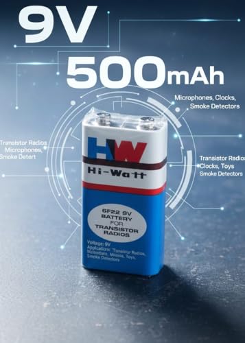 Image of Compatible with HW Hi-Watt 6F22 9V Battery for Transistor Radios Long-Lasting Non-Rechargeable Power Cell (1 Piece)