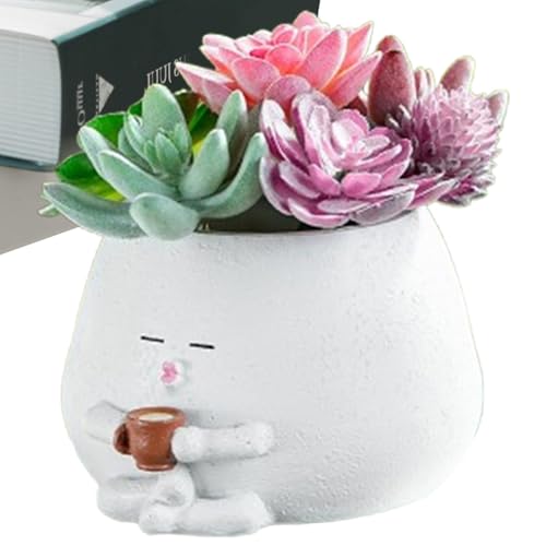 Vriusi Vasi per piante creative e, vasi in resina con fori di drenaggio, piccoli vasi da fiori cilindrici per caffè, adorabili statue da giardino per piante grasse e piccole piante, divertenti