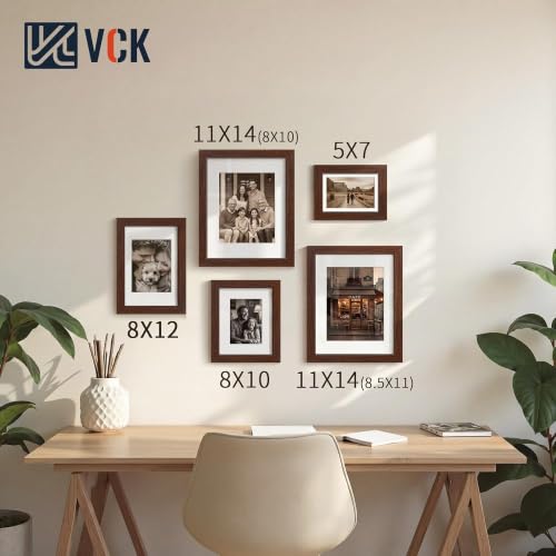 Image of VCK 8x12 Picture Frame 5 Pack, Brown Exclusive Wood, HD Glass, for Photo