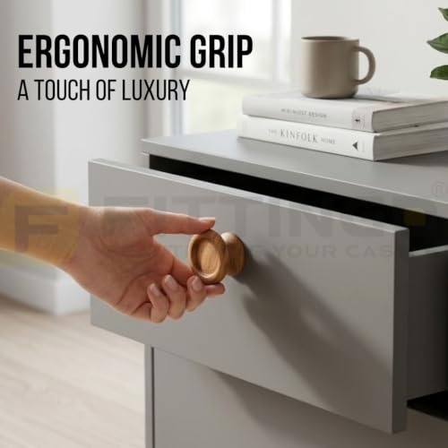 Image of Wooden Cabinet Knob for Drawer, Wardrobe, Cupboard & Kitchen Cabinets - Natural Wood Furniture Knob Handle - Pack of 6(1.5 Inch)-| 3 Years Warranty |