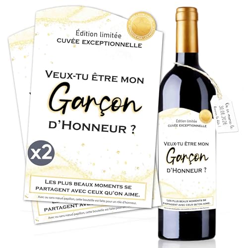 Étiquette bouteille "Veux-tu être mon témoin?" - ma témoin - garçon - demoiselle d'honneur – Demande témoin mariage Cadeau original mariage vin personnalisé Annonce Étiquette vin (2x GARCON D HONNEUR)