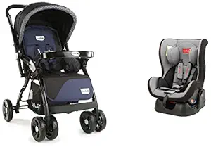 Luvlap Galaxy Stroller/Pram, Extra Large Seating Space, Easy Fold(Navy/Black) & Sports Convertible Car Seat for Baby & Kids from 0 Months to 4 Years (Grey & Black)