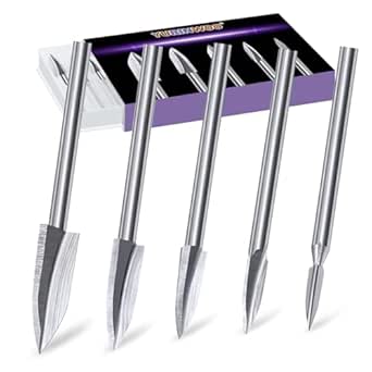 Wood Carving Tools Compatible with Dremel Rotary Tool, 5 PCS Carving Drill Bit Wood Crafts Grinding Woodworking Tool with 1/8Inch Shank Universal Fitment for Rotary Tools