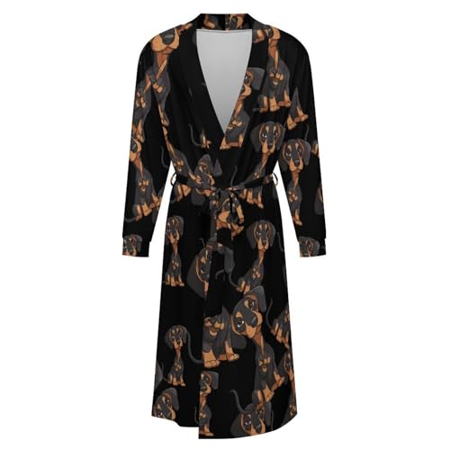 Middle Finger Gesture Dachshund Soft Robe Long Sleeve Bathrobes V Neck Sleepwear Spa Robes with Belt Men Woman4