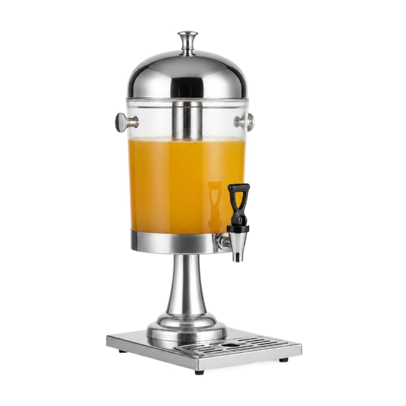 Distributeur de Jus 8L - Réservoir Transparent - Cylindre à Glace - Robinet Anti-Goutte - Inox